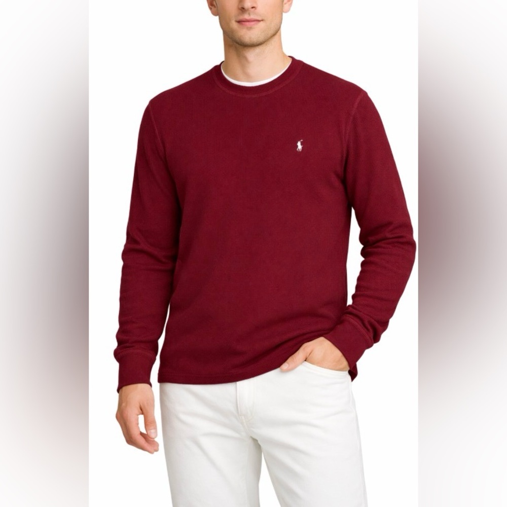 Men's Polo Ralph Lauren Burgundy Waffle Thermal Long Sleeve Shirt Size Medium